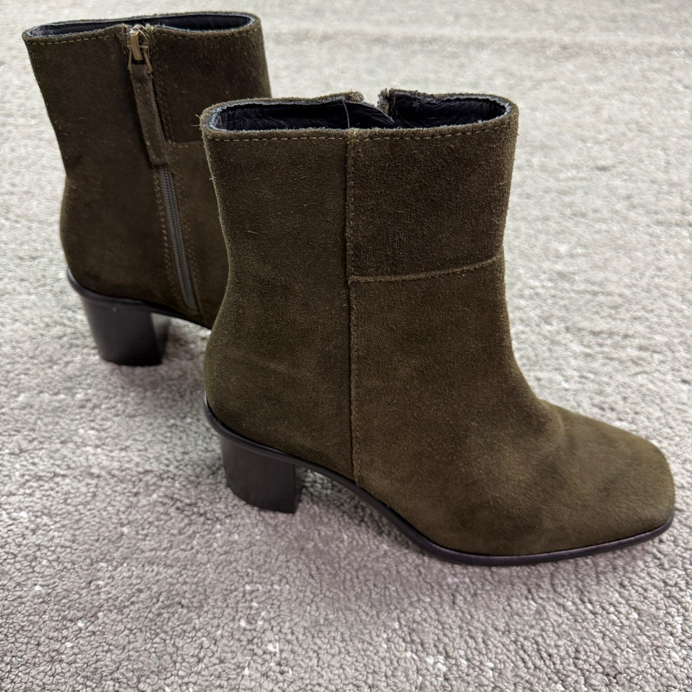 Patina Ankle Boots Women 5.5 Olive Green Suede Square Toe Block Heel 13801 Boho